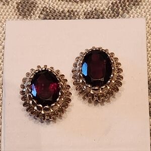 Elegant 925 and Garnet Stud Earrings